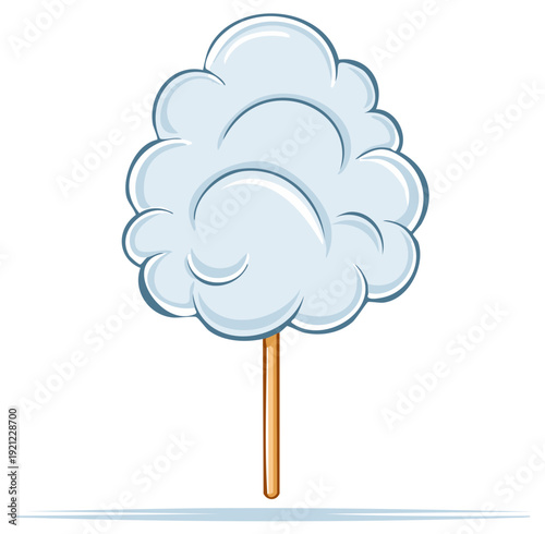 Simple illustration of blue cotton candy on a wooden stick