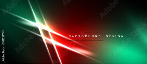 Abstract neon lights create dynamic red, green gradients. Black background emphasizes bright lines, modern design elements.