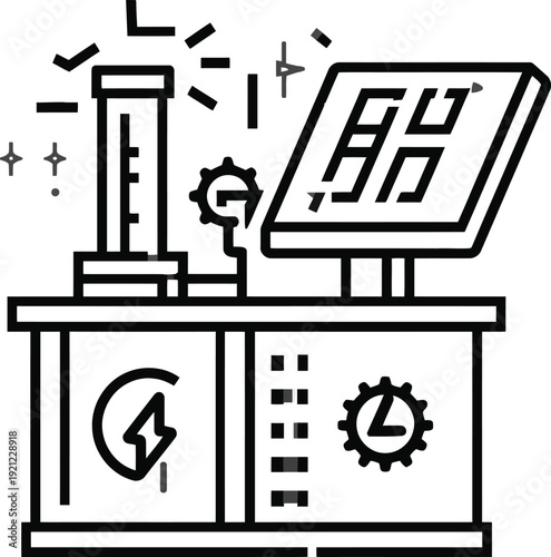 Industrial laboratory vector icon with digital display and machinery.