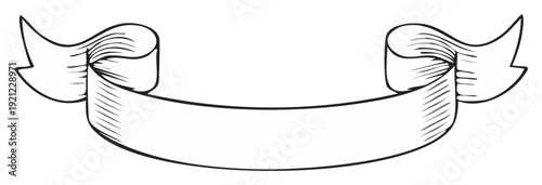 Hand drawn vintage style empty ribbon banner with curled ends, perfect for text or graphic design