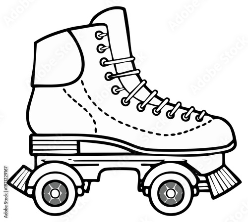 Retro Quad Roller Skate Outline Illustration Sport Recreation Activity Skate Shoes Equipment Wheels Laceup