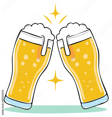 Two Cheers Glasses Of Beer With Foam And Sparkles Celebrating Beverage