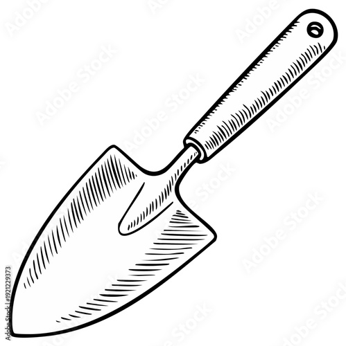 Illustration of a Hand Trowel Gardening Tool With Detailed Etching