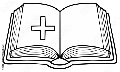 Open Book with Cross Symbol Religious Icon Illustration