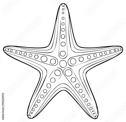 Simple Line Drawing of a Starfish with Repeating Circles on Arms