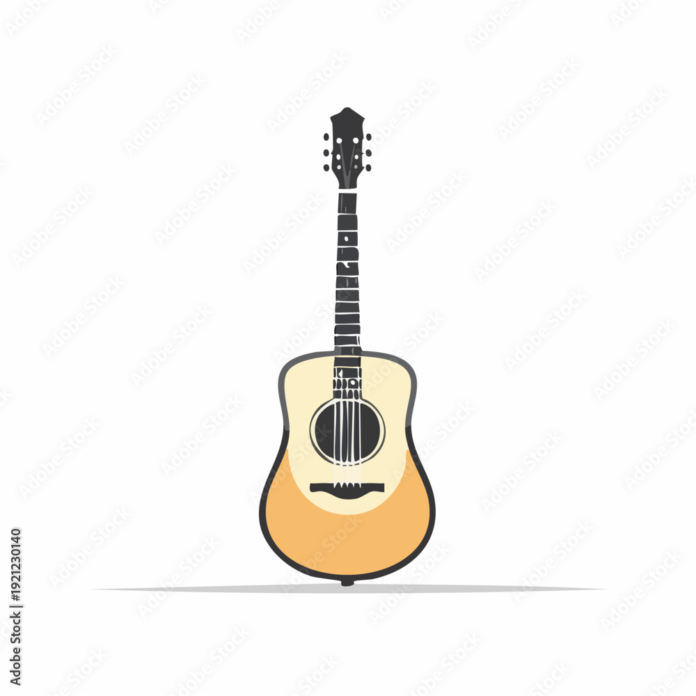 Naklejka premium Acoustic guitar illustration on a white background with soft shadow