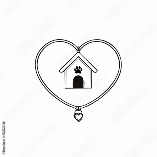 Charming doghouse in a heart-shaped locket, symbolizing love and home for pets