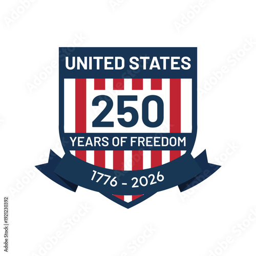 USA 250th Anniversary Semiquincentennial Logo with Patriotic Shield, Stars and Stripes, 1776–2026 American Independence Commemoration Emblem