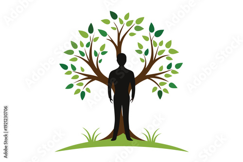 Vector Silhouette of a Growing Tree Representing Personal Growth and Success