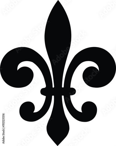 A classic black fleur-de-lis symbol, elegantly stylized, representing royalty and French heritage.