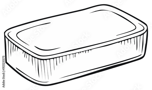 Hand drawn illustration of a closed rectangular tin can with textured sides