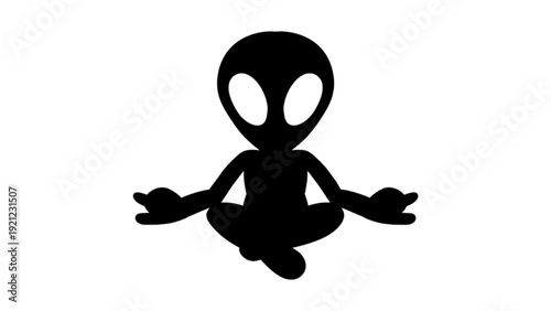 Cute alien silhouette sitting in meditation yoga pose