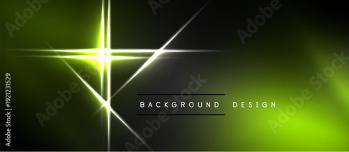 Abstract neon glow, vibrant green hues, dark background. Diagonal lines create starburst effect, modern design element.