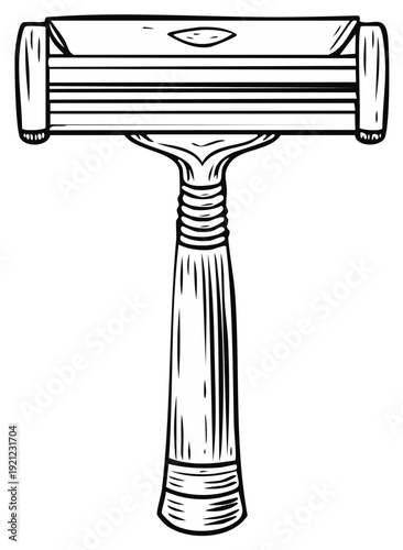 Black and White Line Art Illustration of a Modern Shaving Razor Tool