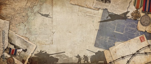 Vintage world war theme background with military elements