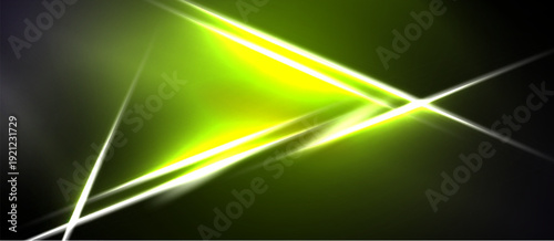 Abstract design features bright lines, vibrant yellow, green hues. Dark background creates dramatic contrast, modern aesthetic.