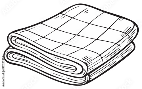 Neatly folded quilted blanket or comforter black and white line art vector illustration for home and comfort concepts