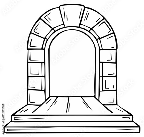 Ancient stone archway with radiating light illustration for fantasy and adventure themes