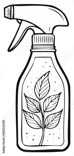 Spray bottle illustration with a sprig of leaves inside for cleaning or aromatherapy