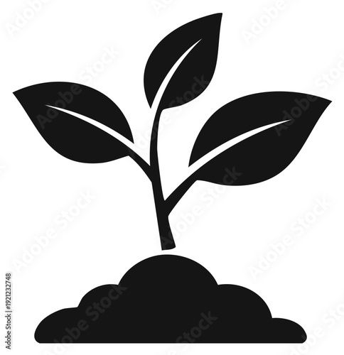 Black silhouette icon of a young plant sprout growing from soil representing growth