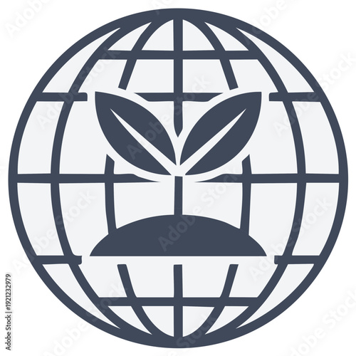 Global earth icon with plant sprout symbolizing growth and sustainability