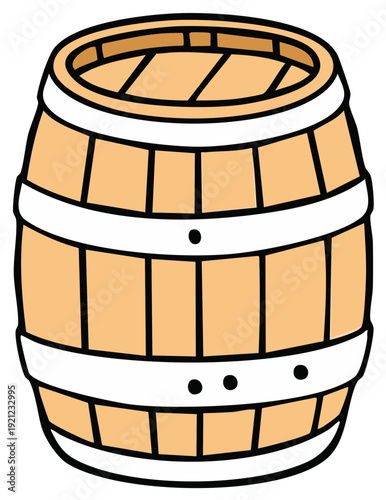 Simple wooden barrel with white bands for storage or beverages
