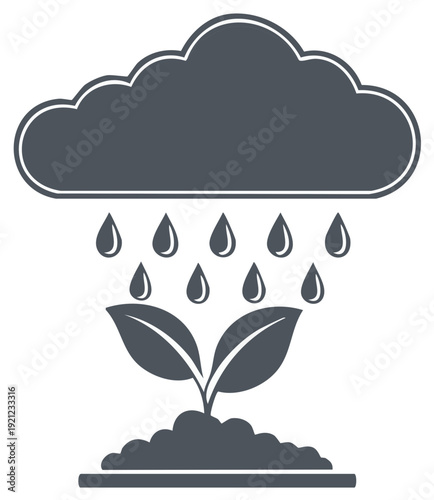 Plant seedling receiving rain drops from cloud environmental conservation concept