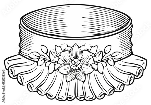 Floral Ruff Collar Outline Illustration for Coloring Book or Medieval Designs