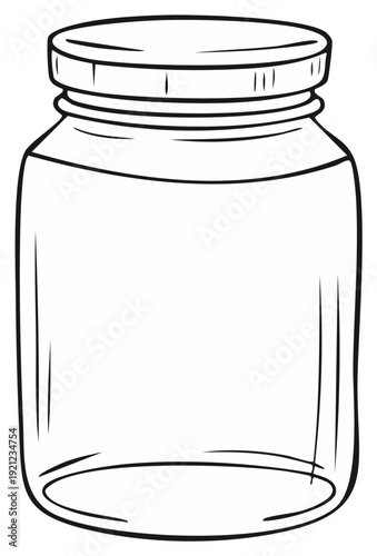 Simple line art illustration of an empty glass jar with a screw top lid