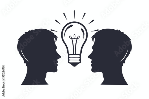 Innovation Concept with Two Heads and a Shared Lightbulb for Describing Team Synergy and New Ideas