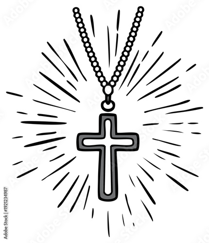 Christian cross necklace with radiant sunburst, symbol of faith and spirituality