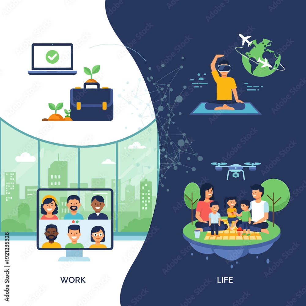 Naklejka premium Work life balance with remote work and family time.