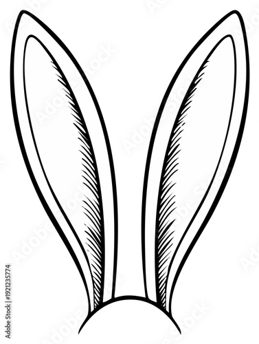 Cartoon style rabbit ears illustration in black and white; Easter celebration decoration or funny bunny masquerade costume