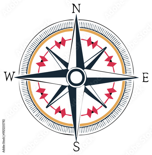 Classic Compass Rose with Cardinal Directions and Decorative Border