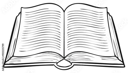 Open book outline illustration. Reading, education, knowledge, and learning concept