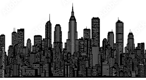 modern city skyline silhouette vector with illuminated skyscraper windows depicting urban architecture for design concepts.