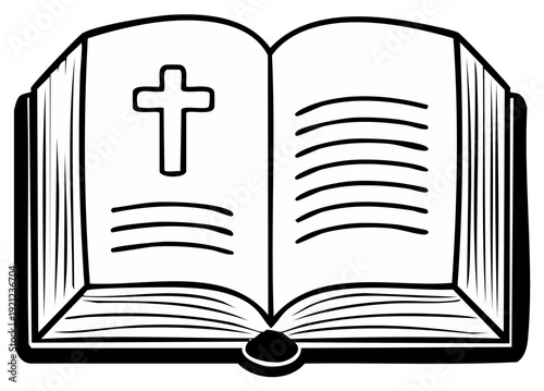 Open Holy Bible with Christian Cross Illustration