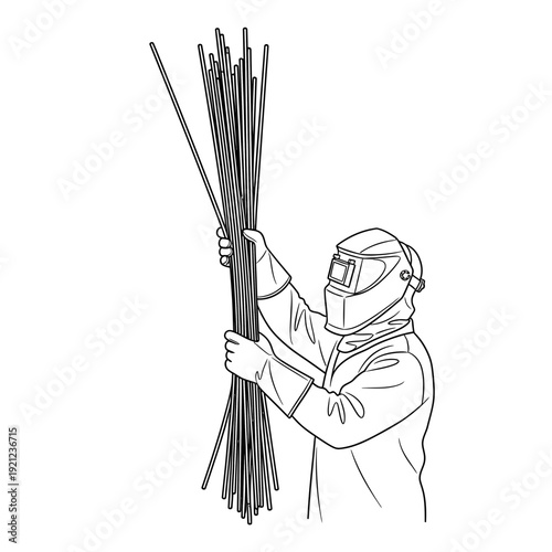 Welder holding welding rods