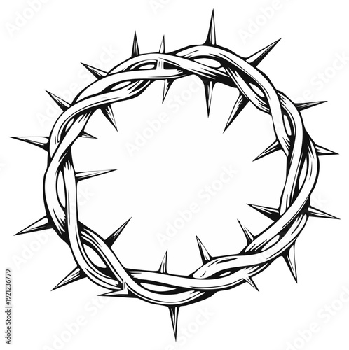 Intricate Crown of Thorns vector illustration with sharp spikes and woven branches