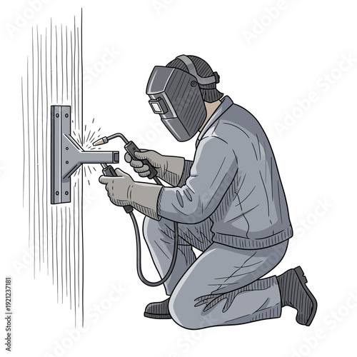 Welder working on metal structure