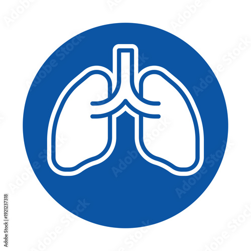 Simple Graphic of Lungs in a Circular Blue Background for Medical Use