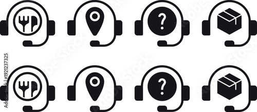 Service Icons With Headphones And Food Location Question Box And Package