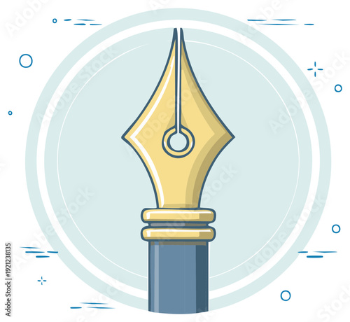 Classic golden fountain pen nib icon for elegant writing stationery and creative ideas