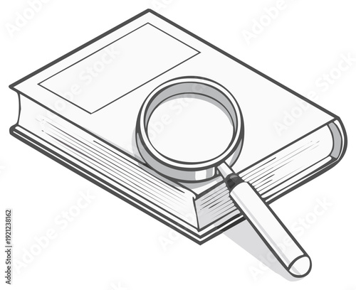 Magnifying glass over an open book symbolizing research, discovery, and learning