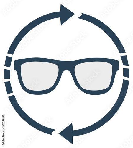 Eyeglasses within a circular arrow indicating a cycle of vision or renewal