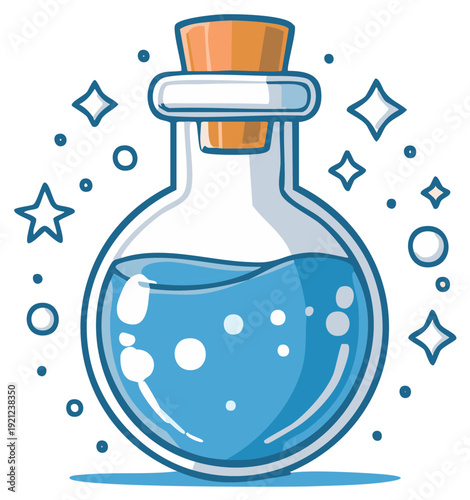Cartoon Potion Bottle with Magic Dust Sparkling Illustration