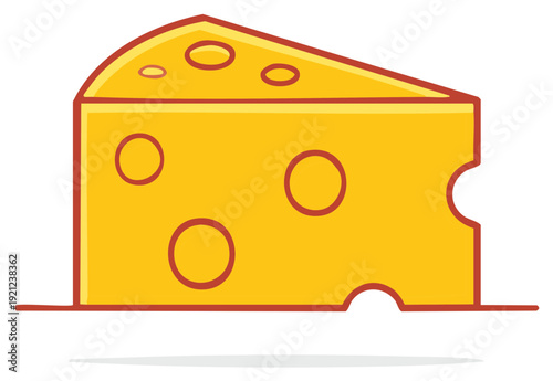 Cartoon Style Slice of Cheese with Holes Emmentaler Triangular Shape Icon for Food and Dairy Products
