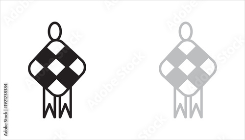 Editable outline vector icon of traditional ketupat rice cake ornament, commonly used during Eid celebration. Suitable for Ramadan, Islamic holiday, cultural decoration, and festive design themes.