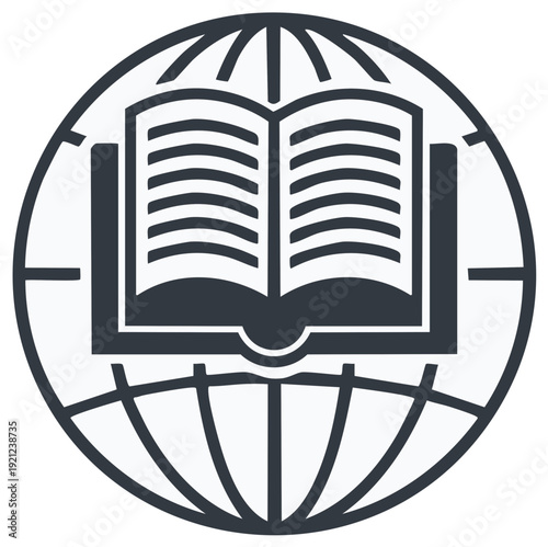 Global Education Symbol Open Book on World Graphic