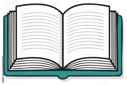 Vector illustration of an open hardcover book with lined pages symbolizing storytelling reading and education